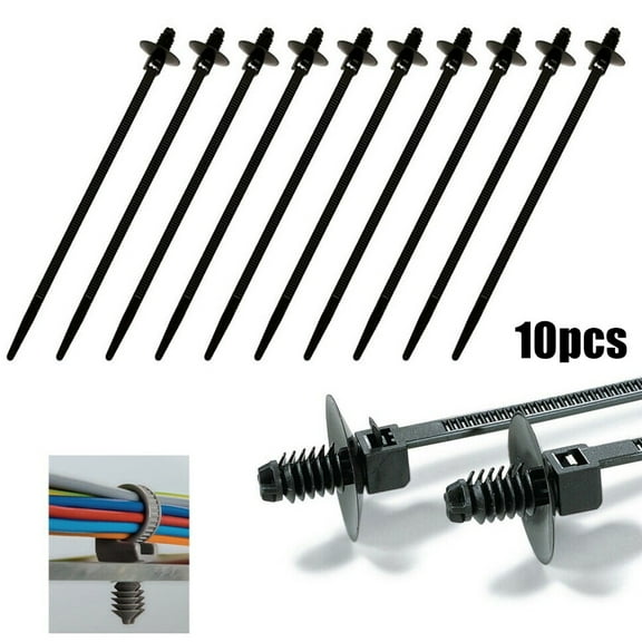 10-Pack Black Nylon Releasable Fir Tree Push-In Cable Ties For Wiring Harness In Car, Boat, And Trailer