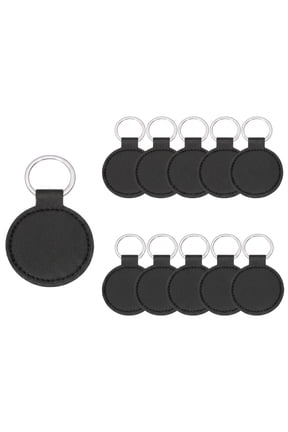 10 Pack Black PU Leather Keychain Blanks, 2 Inch Round Laser Engraving Key Fobs with Key Rings for DIY Crafts and Gifts