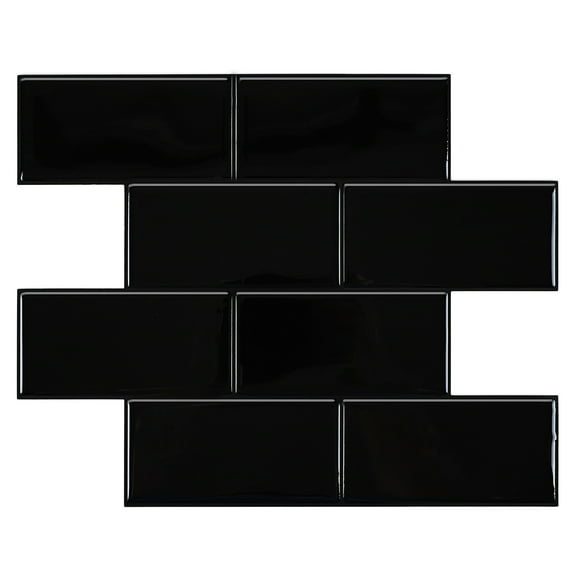 10-Pack Black Peel and Stick Backsplash Subway Tile, 10"x10" Self-Adhesive Stick on Backsplash Wall Tile Sticker for Kitchen Bathroom