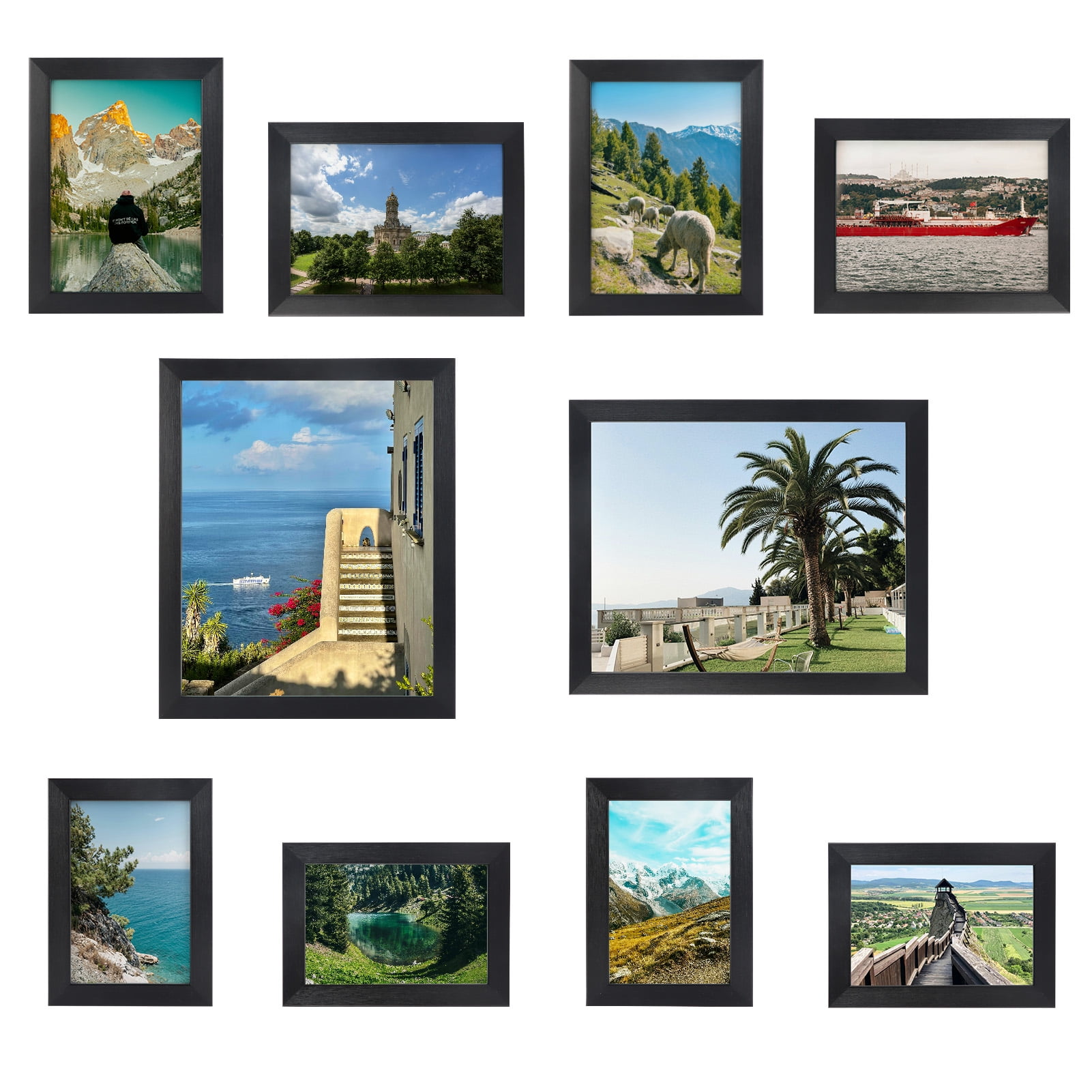 Classic Black Wood 4x6 Tabletop and Wall Picture Frames Set