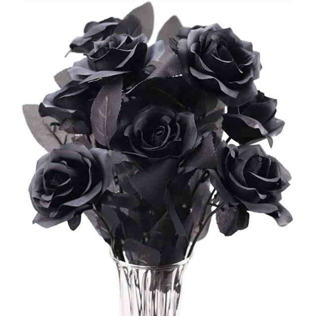 10 Pack Black Rose Artificial Flower Single Stem Fake Silk Flowers
