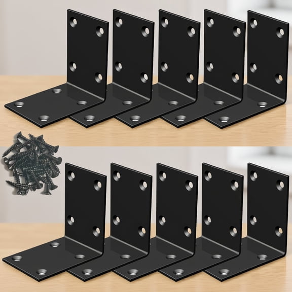 10 Pack Black Stainless Steel L Brackets Corner Brace Metal Shelf Support 2.8x2.8x2 Inch with 80 Screws