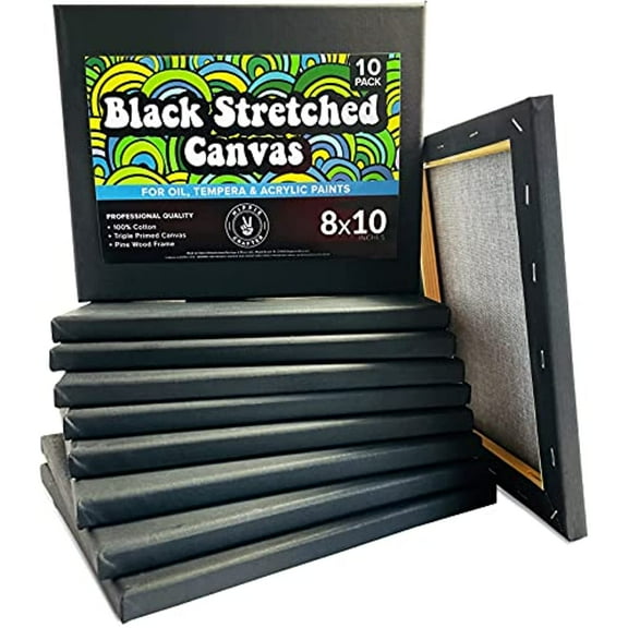 10 Pack Black Stretched Canvas for Painting 8x10 Blank Art Canvases for Paint