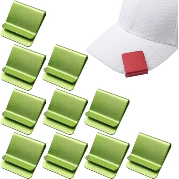 10 Pack Blank Aluminum Hat Brim Clips, Engravable Hat Clips for Brim, DIY Custom Golf Cap Clip Blanks for Engraving, UV Printing & Personalized Gifts (Green)
