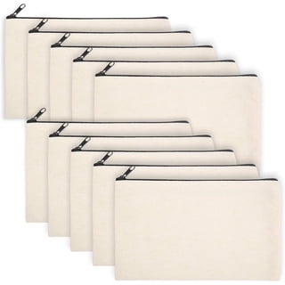 10 Pack Blank Canvas Zipper Pouches, 8.3 x 5 Inch Multipurpose Canvas Makeup Bags Bulk, Sturdy Zipper Pencil Pouch Travel Toiletry Storage Bags for DIY Craft & Daily Organizing