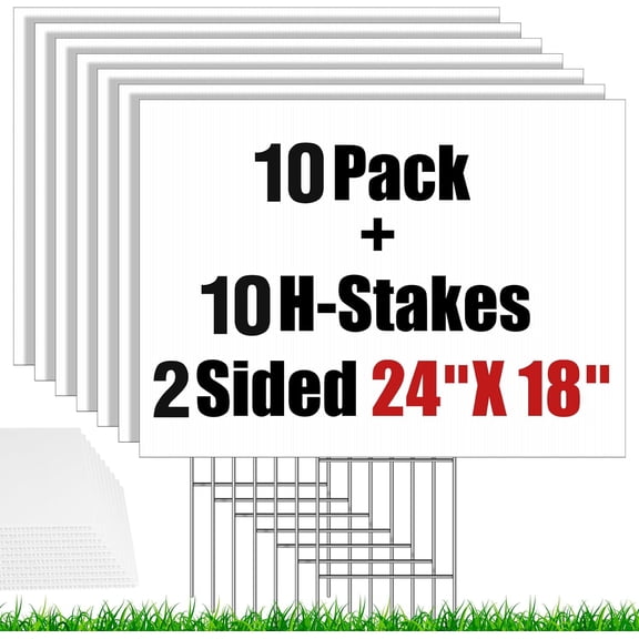 10 Pack Blank Yard Signs with Stakes 24 X 18inch, IKAYAS 18 x 24" Large Size White Garden Yard Signs Yard Sale Signs Corrugated Plastic Signs for Party Decorations, Garage Sale, Guidepost, Open House