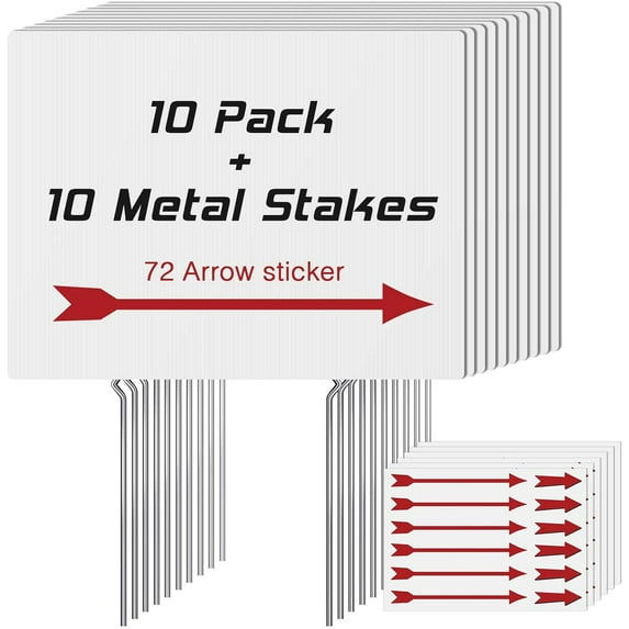10 Pack Blank Yard Signs with Stakes,Yard Sale Signs with Arrow Stickers, 17" x 13" ,Blank Corrugated Plastic Yard Lawn Signs for Party Decorations