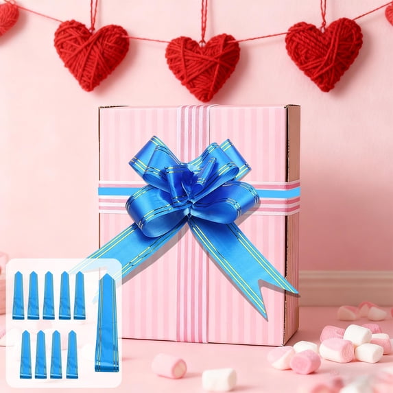 10-Pack Blue Flower Ribbon Bows – DIY Decorative Pull Bows for Wedding, Christmas, Birthday, Party Gift Wrapping & Event Decoration