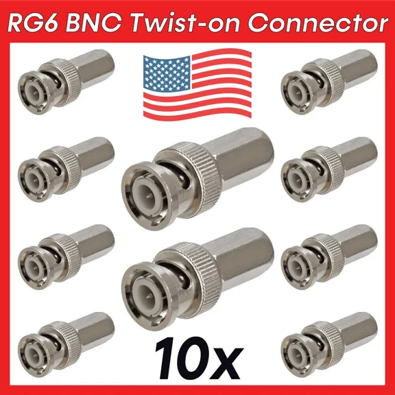 10 Pack Bnc Connector Male Twist On Plug For Rg-6 Coax Coaxial Cable Cord Wire