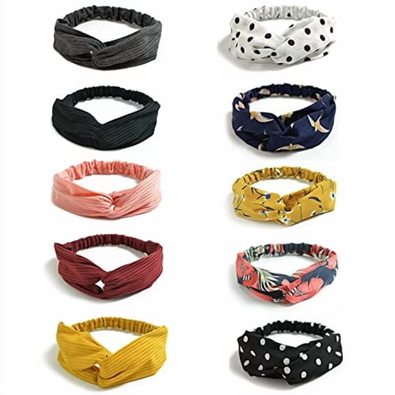 10 Pack Boho Headbands for Women Girls Criss Cross Elastic Hair Band Twisted Head Wrap Floral Hair Accessories