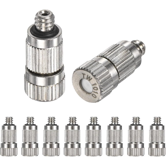 10-Pack Brass Misting Nozzles, 0.1mm Orifice Dia. Mister Nozzles Brass, High Pressure Spray Nozzle Head for Outdoor Cooling System/Greenhouse/Landscaping [3/16" Threaded]