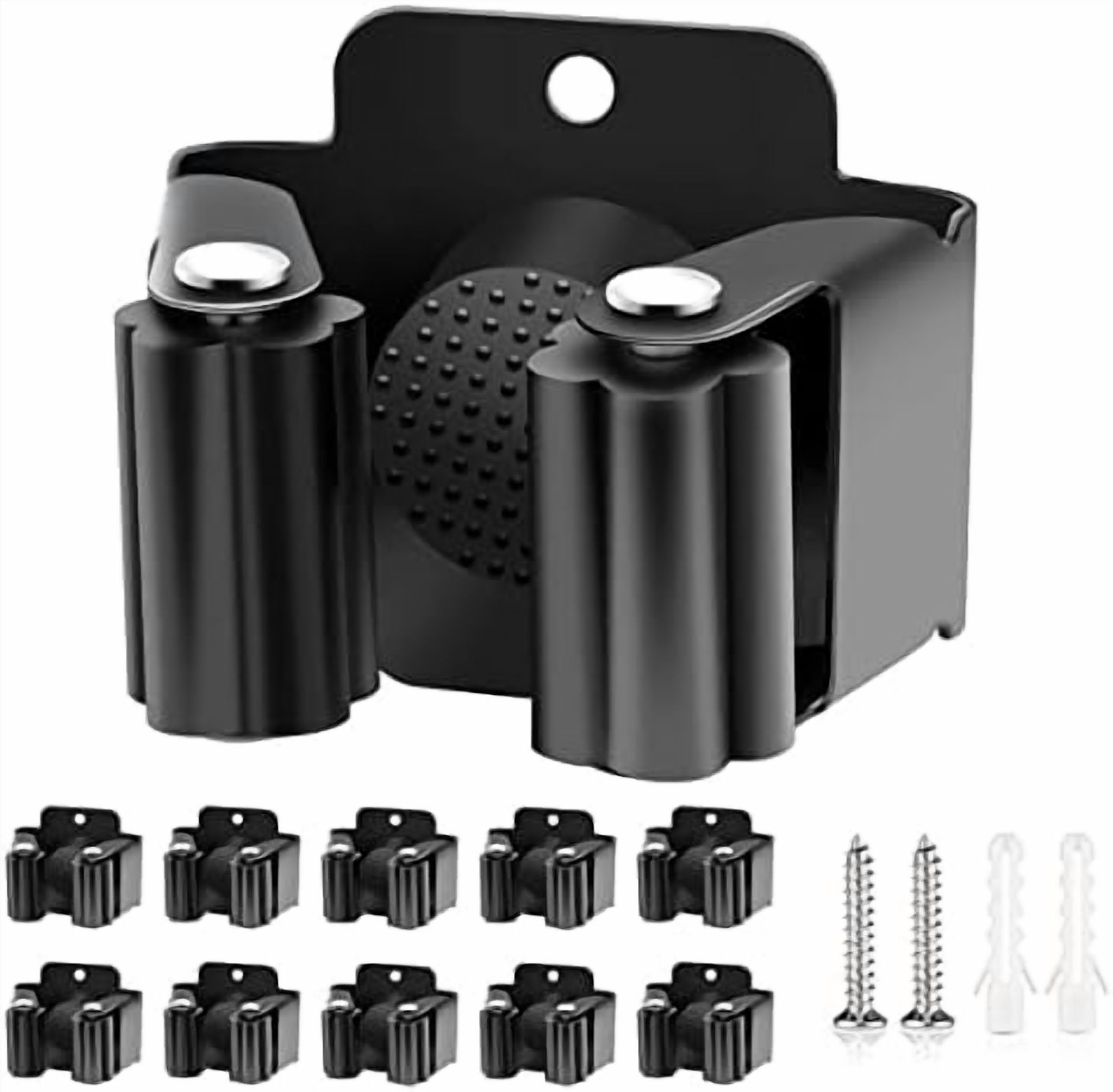 10 Pack Broom Holder Wall Mount, Mop Holder Wall Mounted, Stainless Steel Command Broom Holder with Screws, Garden Tool Rack Wall Mount for Kitchen, Home, Bathroom, Garage Storage, Black