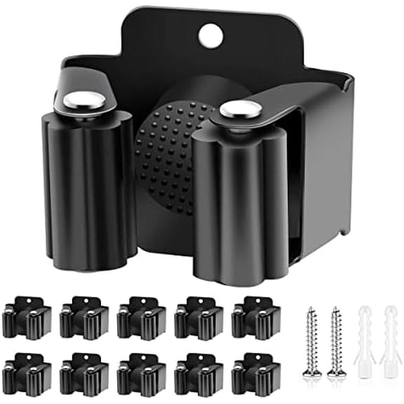 10 Pack Broom Holder Wall Mount, Mop Holder Wall Mounted, Stainless Steel Command Broom Holder with Screws, Garden Tool Rack Wall Mount for Kitchen, Home, Bathroom, Garage Storage, Black