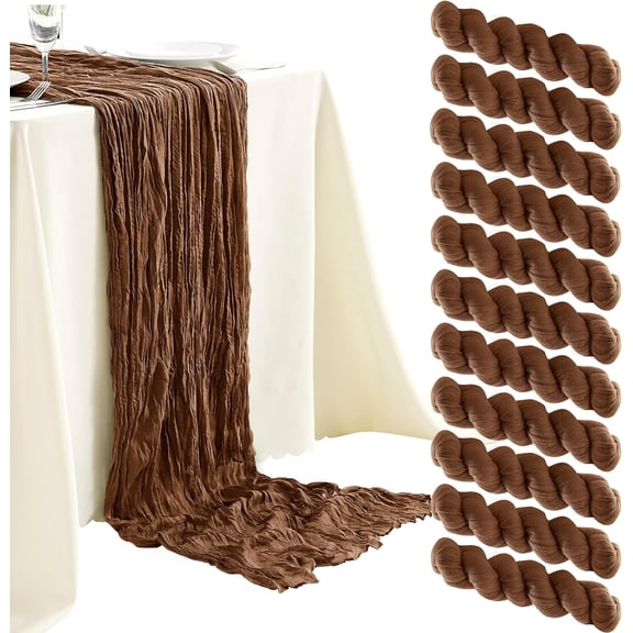 10 Pack Brown Solid Cheesecloth Table Runners 10ft Wide Gauze Boho Table Runners for Weddings, Birthdays, Parties