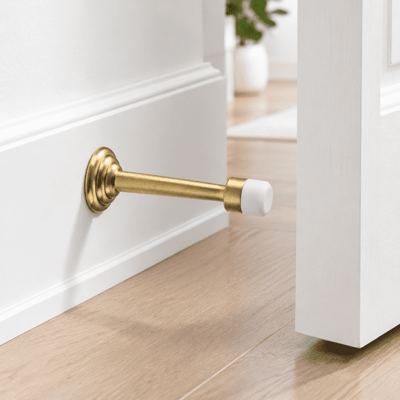 10 Pack Brushed Brass Door Stop with Rubber Bumper, Heavy Duty Wall ...