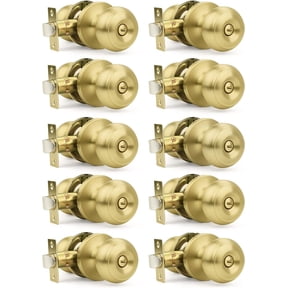 10 Pack Brushed Brass Privacy Door Knobs Interior, Classic Round Shape Copper Doorknobs with Lock, Keyless Modern Design Door Lockset for Bathroom and Bedroom