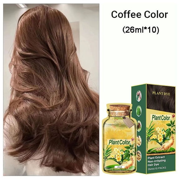 10-Pack Bubble Hair Dye with Plant Extracts, Natural Hair Dye & Bubble Color Kit, Gentle & Even Application, Non-Damaging Formula, Leaves Hair Soft & Shiny, Includes Conditioner (Coffee Color)