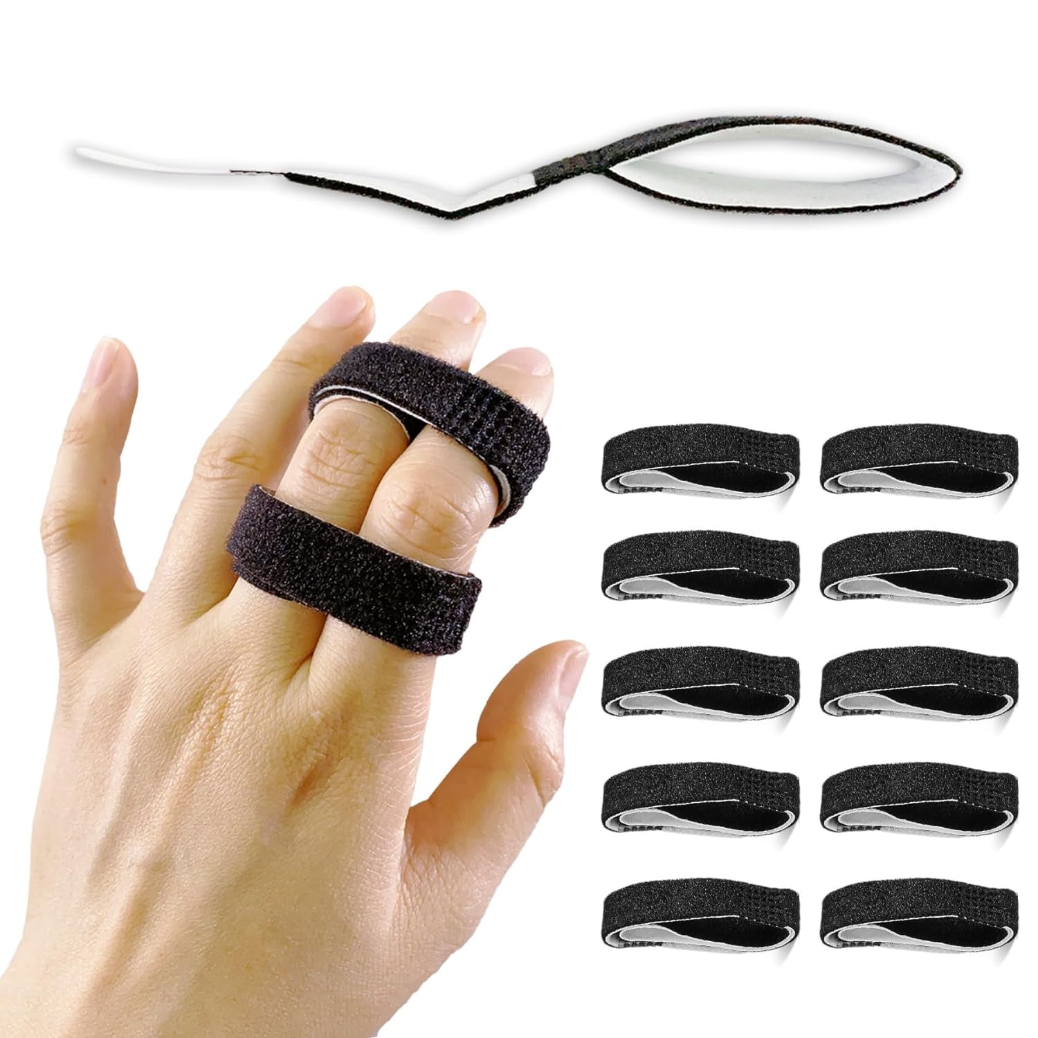 10 Pack Buddy Tape Finger Straps With Padded, Hook and Loop Finger