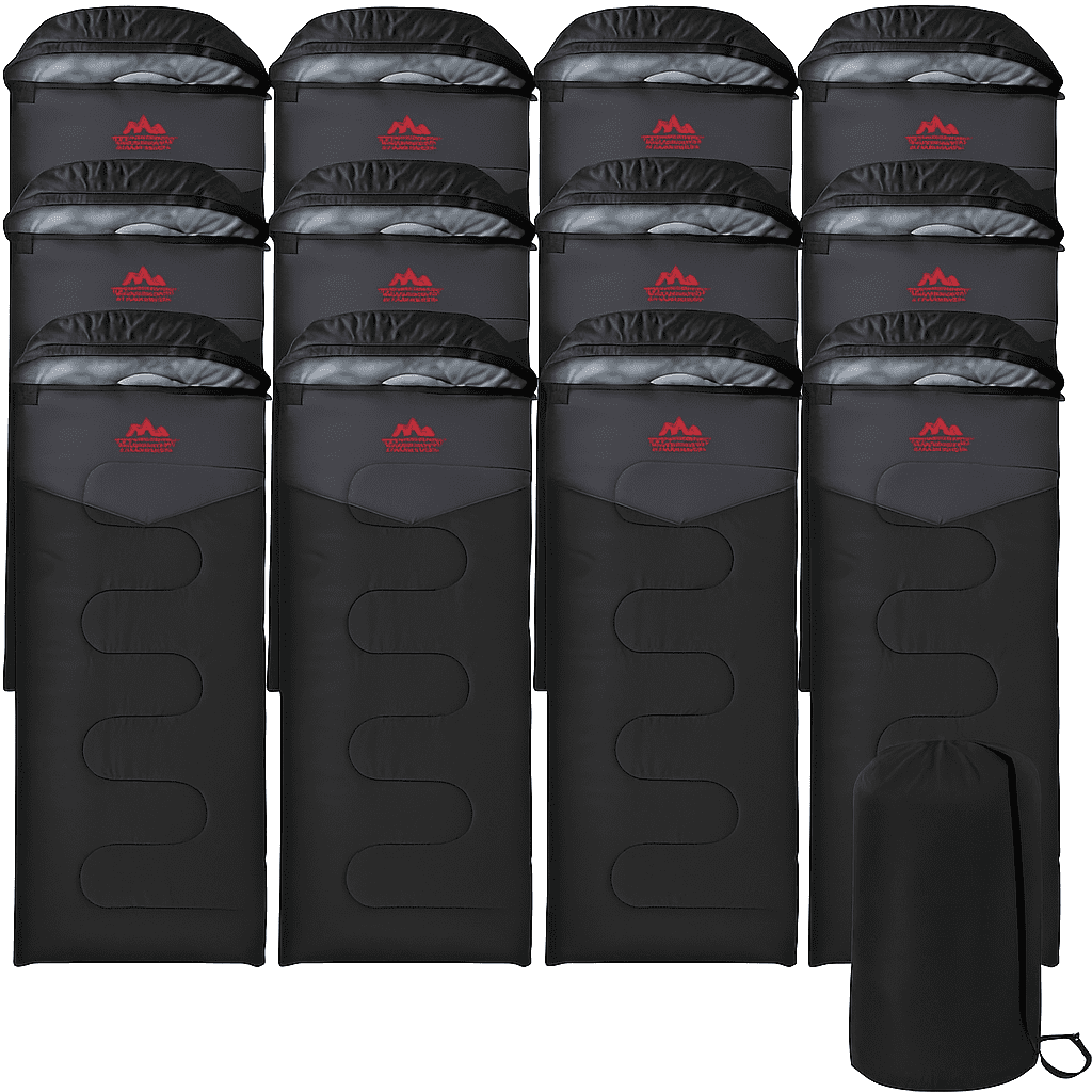 10 Pack Bulk Mummy Sleeping Bags for Adults Cold Weather 15°F/ -10°C Degree Backpacking, Camping, Hooded Sleeping Bags for Homeless Adults, Scouts, Indoors, Outdoors - Black