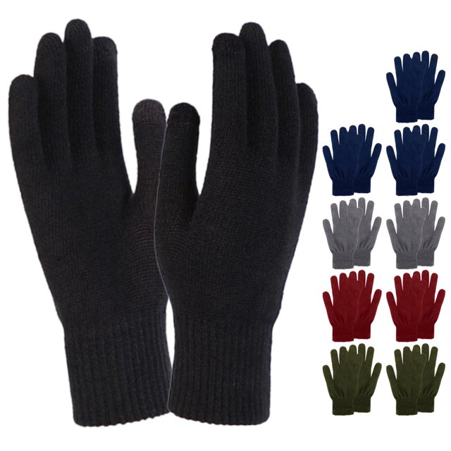 10Pack Bulk Winter Gloves, Stretch Knit, Assorted Colors, One Size for