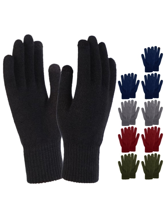 10 Pack of Bulk Wholesale Adult One Size Knit Stretch Cold Winter Weather Gloves for Men, Women, Teens, Homeless, Charity Donations for Harsh Temperatures in Black, Gray, Navy Blue, Red and Green