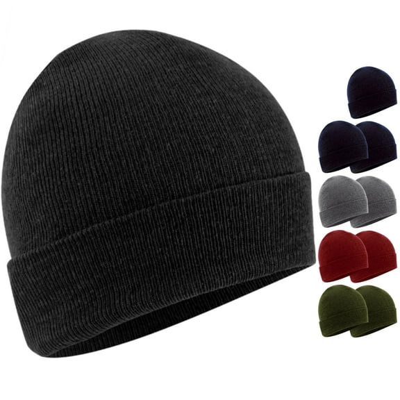10 Pack of Bulk Wholesale Adult One Size Mens Womens and Teens Stretch Knit Beanie Skull Hats for Fall, Winter, Snow, Wind, Rain, Homeless and Charity Donation in Black, Gray, Navy Blue, Red & Green