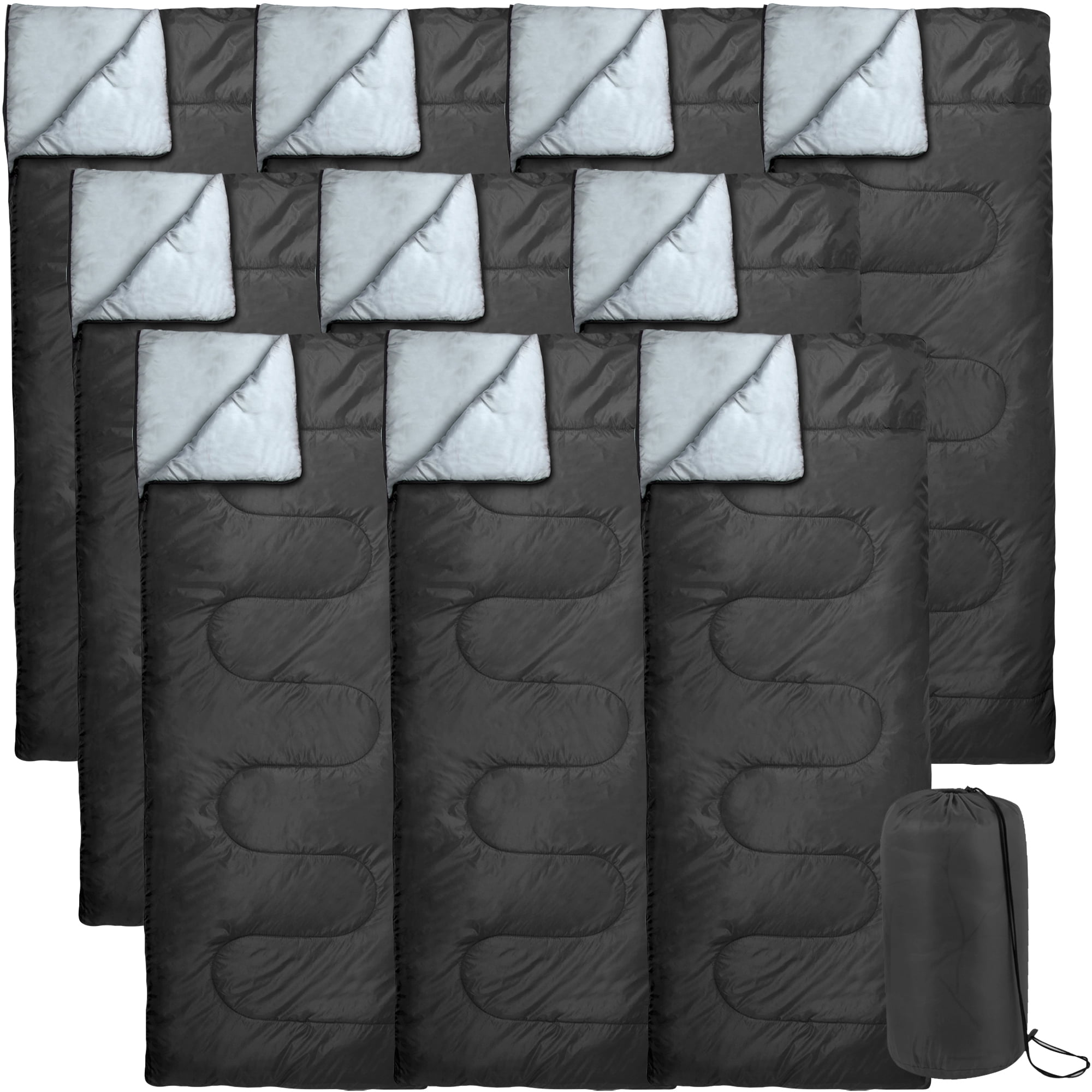 10 Pack Bulk Wholesale of Cold Weather Envelope Sleeping Bags for Adults, Kids, Homeless, Camping, Indoors, Outdoors - 10 Count Sleeping Bags in Black - 71"L x 30"W