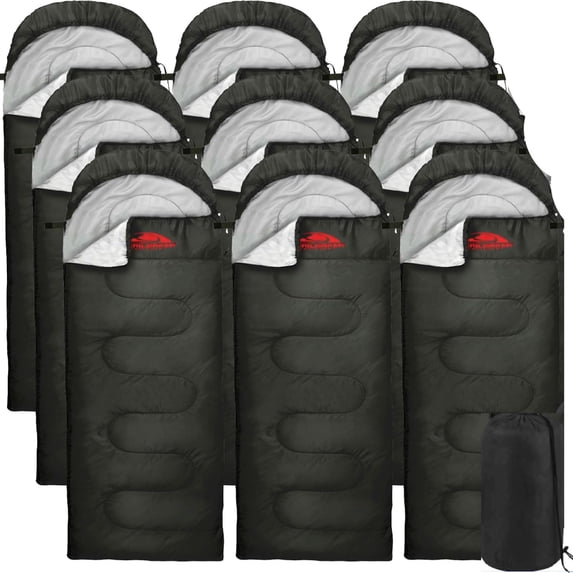 10 Pack Bulk Wholesale of Cold Weather Hooded Sleeping Bags for Adults, Kids, Homeless, Camping, Indoors, Outdoors - 10 Count Hooded Sleeping Bags in Black 71"L x 30"W