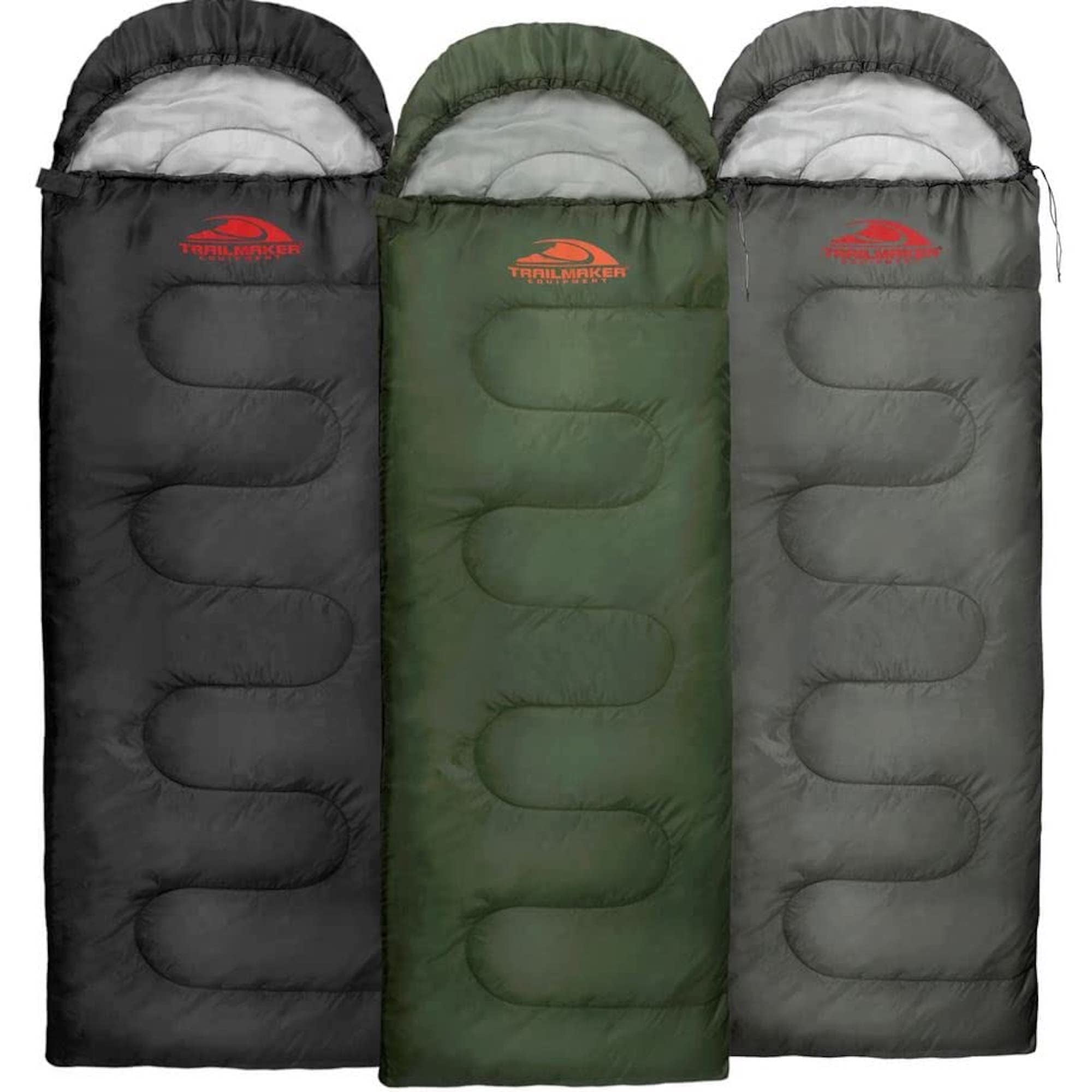 10 Pack of Bulk Wholesale Cold Weather Hooded Sleeping Bags for Adults, Kids, Homeless, Camping, Indoors & Outdoors - 10 Count Hooded Sleeping Bags in Black, Gray & Forest Green  71"L x 30"W