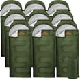 thumbnail image 1 of 10 Pack of Bulk Wholesale 30 Degree Cold Weather Hooded Sleeping Bags for Adults, Kids, Homeless, Camping, Indoors, Outdoors - 10 Count Hooded Sleeping Bags in Forest Green 71"L x 30"W, 1 of 9