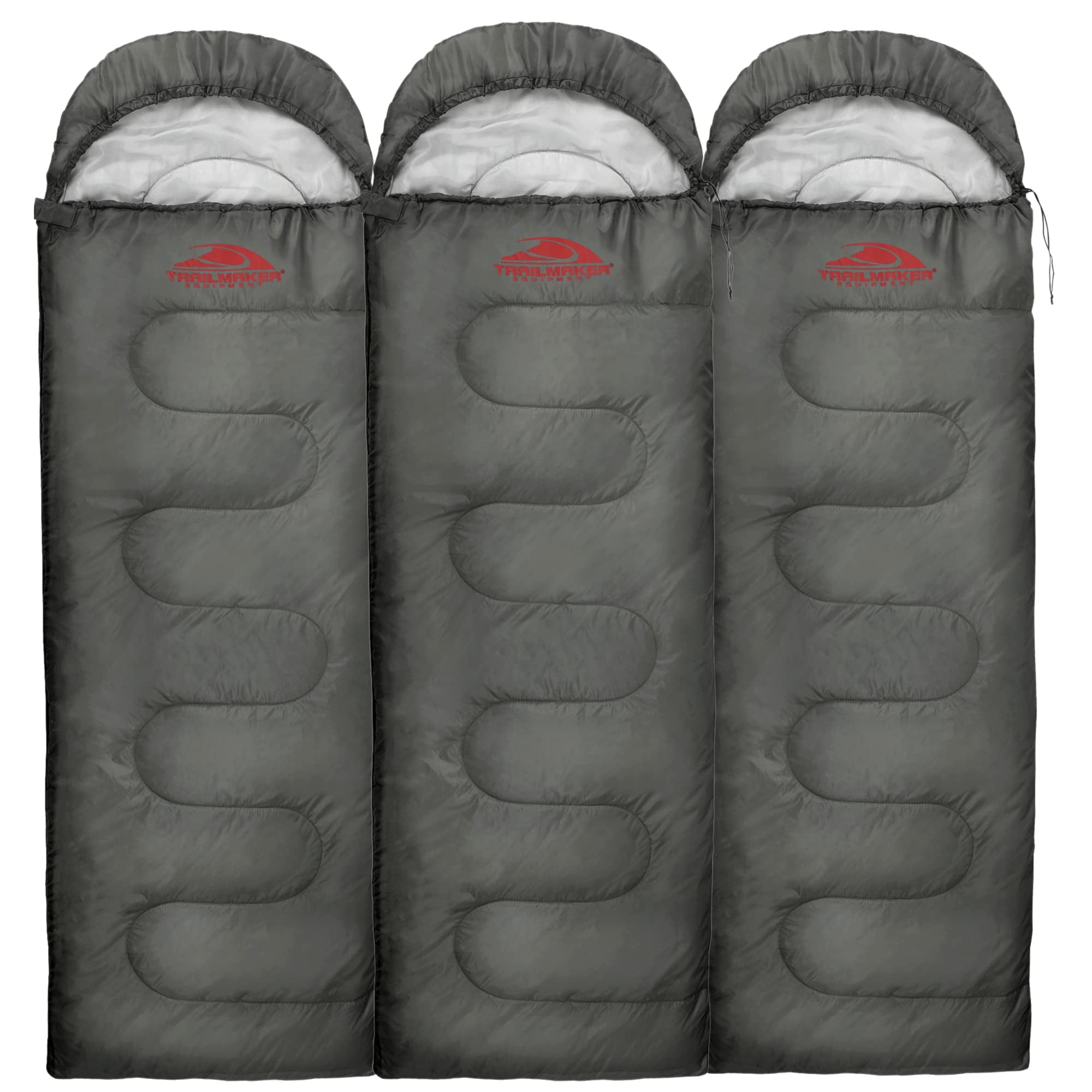10 Pack of Bulk Wholesale Cold Weather Hooded Sleeping Bags for Adults, Kids, Homeless, Camping, Indoors, Outdoors - 10 Count Hooded Sleeping Bags in Gray 71"L x 30"W