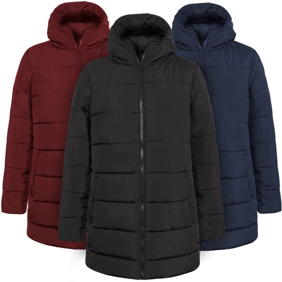 10 Pack of Bulk Wholesale Women’s Winter Waterproof Wind Resistant Hooded Parka Coats for Cold Weather, Harsh Climates, Freezing Temperatures, Homeless & Charity Donation in Black, Navy Blue & Maroon