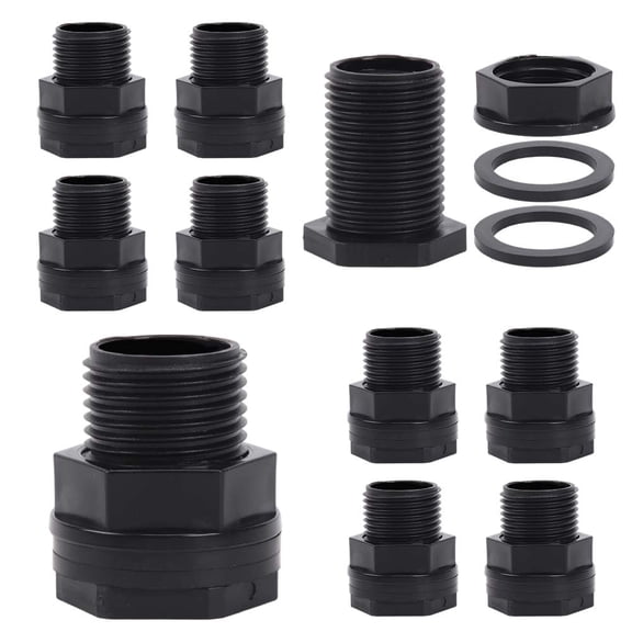 10 Pack Bulkhead Fitting, Garden Hose Threaded 3/4 Inch Male GHT x 1/2 Inch Female NPT Double Threaded Bulkhead Water Tank Connector for Rain Barrels Water Tank Pond Aquarium Tubs Pools Spigot