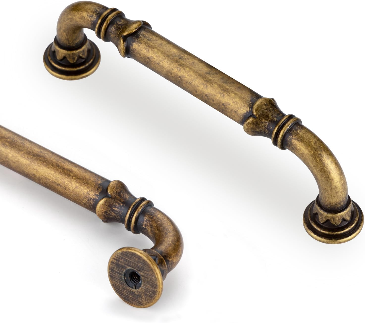 10 Pack Cabinet Handles Retro Antique Brass 3.75 Inch Arch Matte Black Drawer Flower Pulls for Kitchen Bathroom Bedroom Cupboard Door Drawer Dresser Wood Furniture Champagne Gold Hardware