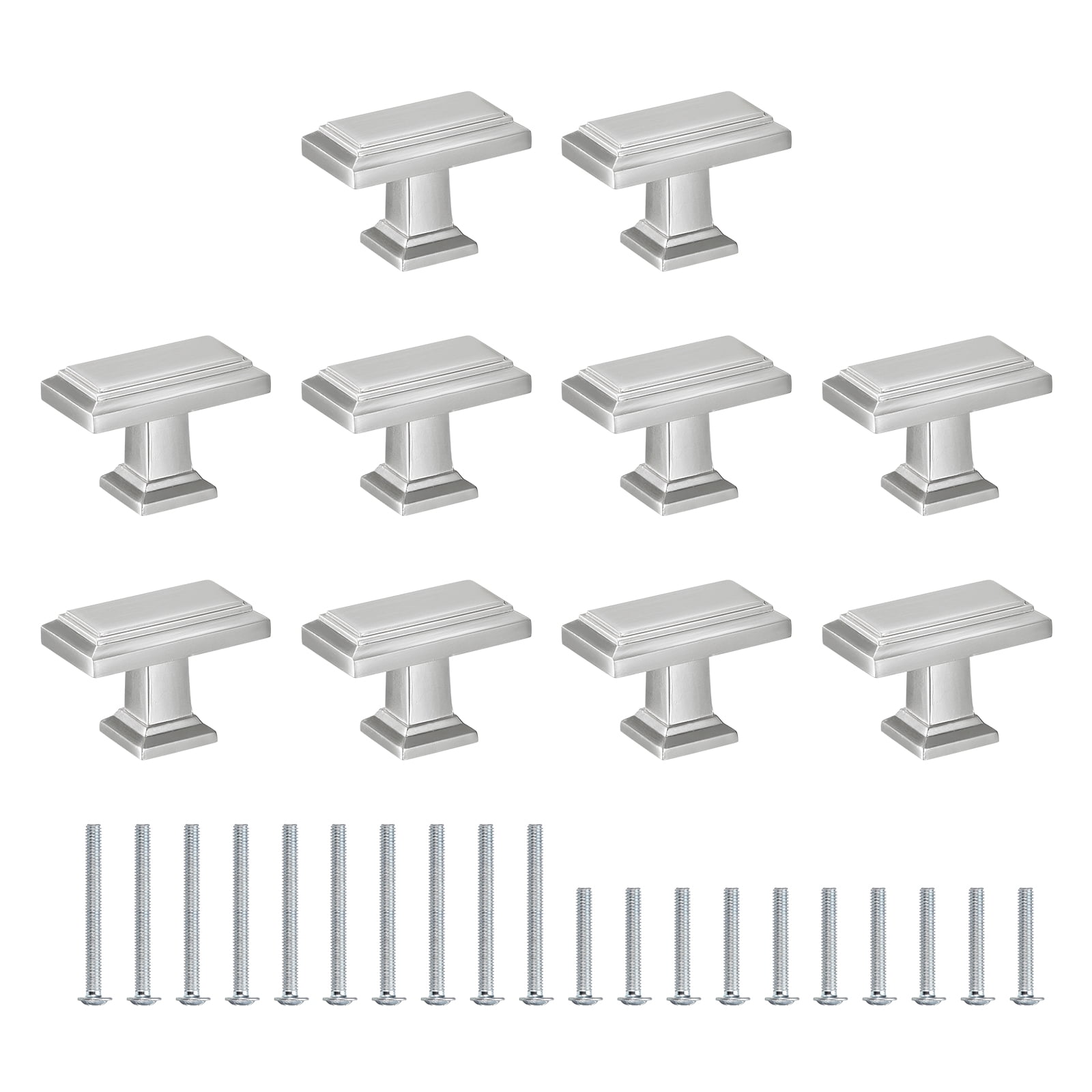 10 Pack Cabinet Knobs 1.37 Inch(35mm) Rectangle Cabinet Handles Dresser Knobs for Cupboard Silver