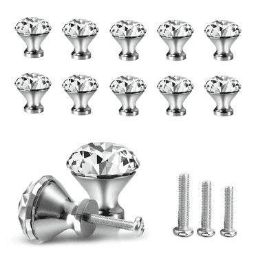 10 Pack Cabinet Knobs Drawer Crystal Pulls 30 mm Clear Glass Round Diamond Knobs Handle for Cabinet Kitchen Dresser Cupboard