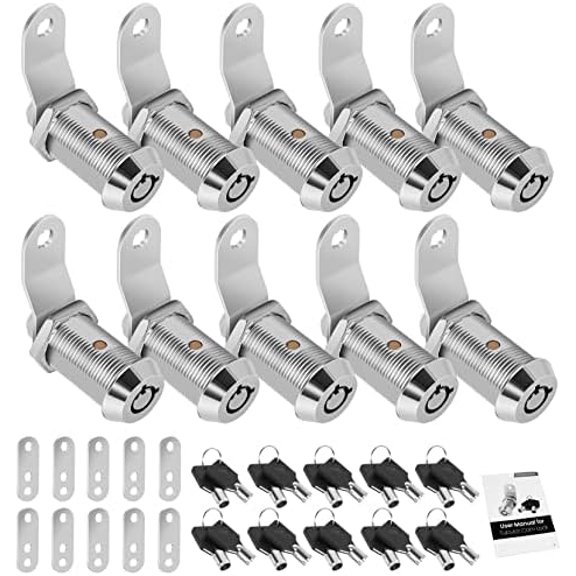 10 Pack Cabinet Lock with Keys, 1-1/8” RV Storage Locks Keyed Alike, RV Locks for Storage Door, Camper Cabinet Door Toolbox Lock RV Cam Locks with Manual