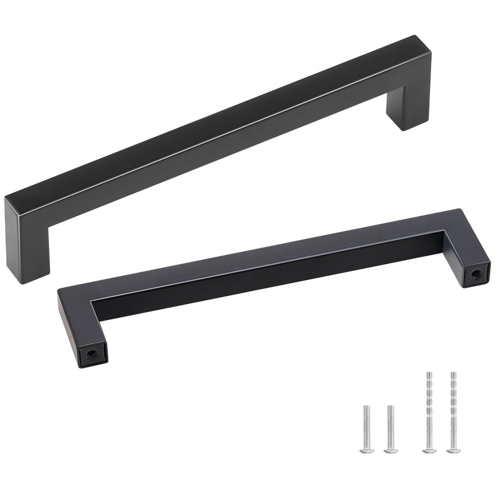 10 Pack Cabinet Pulls, 6.3in / 160mm Center to Center Slim Square Kitchen Cabinet Drawer, Stainless Steel Modern Kitchen Cupboard Door Handles for Kitchen Bathroom Bar Matte Black Simple Square Tube