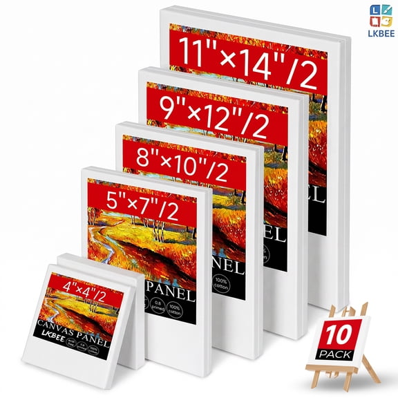 10 Pack Canvas Panels Assorted Sizes, 100% Cotton Art Boards for Oil Acrylic Watercolor Painting