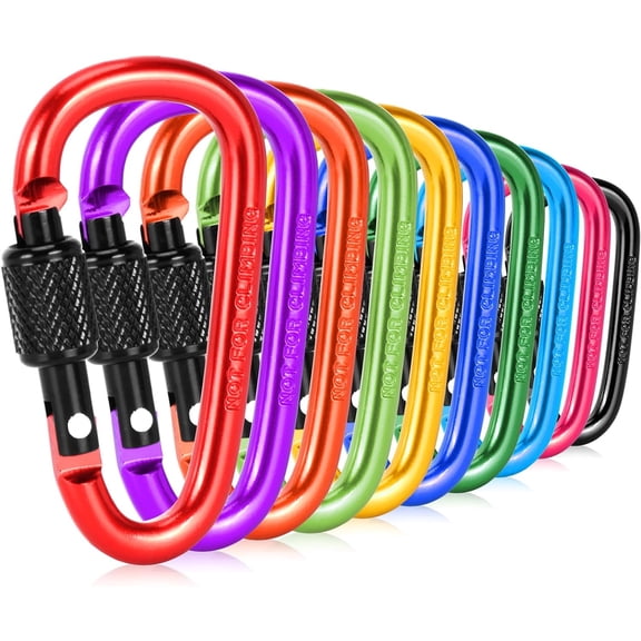 10 Pack Carabiner Clip, 2.28 inch Aluminum D-Ring Shape Locking Carabiners, Snap Hook Sport Accessories for Outdoor ing Hiking