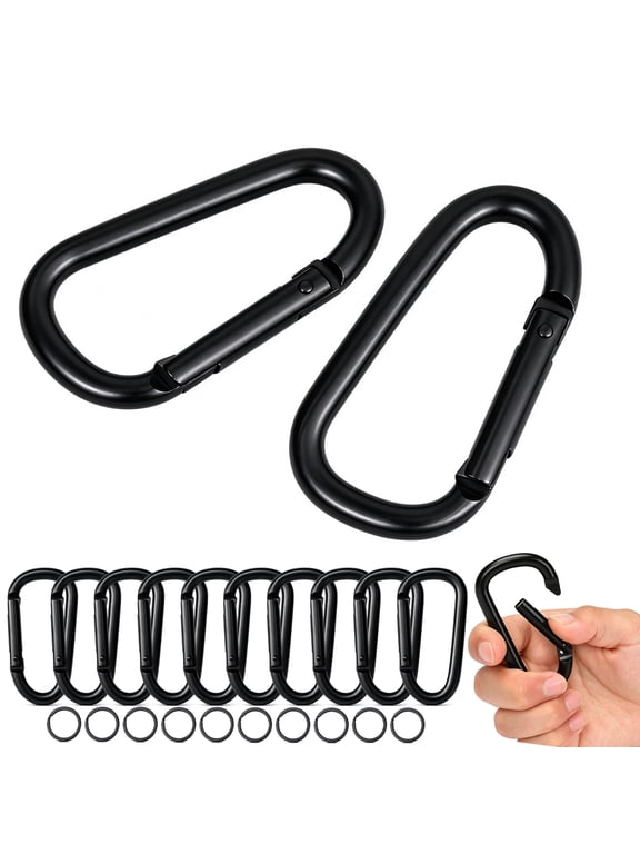 10 Pack Aluminum Carabiner with Key Rings, Bulk 8cm Multipurpose Carabiners with Spring-Loaded Gate, Keychain for Camping Hiking Outdoor Key Pet Leash Backpack