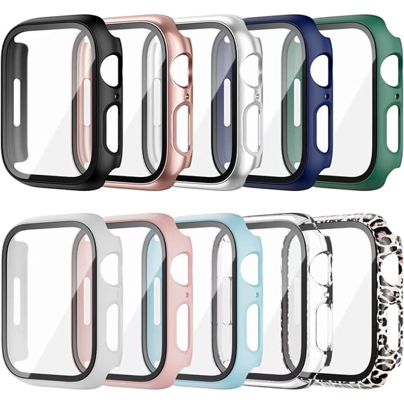 10 Pack Case for Apple Watch Series 6/SE/5/4 44mm Screen Protector, Build-in Tempered Glass Film Ultra-Thin Anti-Scratch Hard PC Face Cover Protective Bumper for iwatch 6/SE/5/4 44mm Accessories