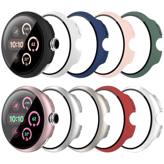 Tiorecime 10 Pack Case for Google Pixel Watch 3/2/1 41mm with Tempered Glass Screen Protector, Shockproof Hard PC Bumper, All-Around Protective Cover Compatible with Pixel Watch 3/2/1 41mm