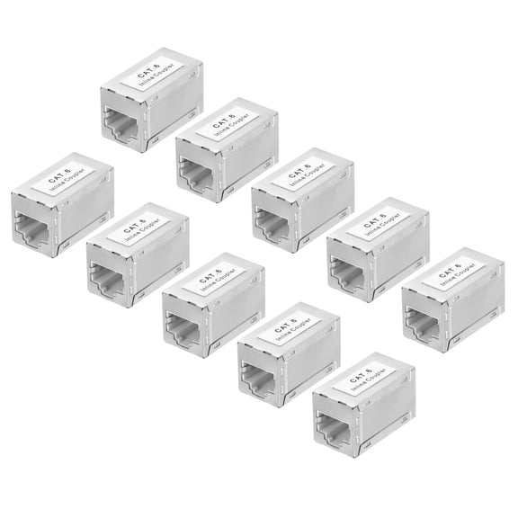10 Pack Cat 6 Ethernet Coupler, RJ45 Cat6 Shielded Coupler Jacks Female to Female Ethernet Adapter, Silver, 16x18x30mm