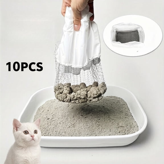10 Pack Cat Litter Box Liners, 18.5 x 14.2 x 6.7 Inches (47x36x17cm) Disposable Sifting Mesh Bags with Elastic Edge for Easy Cleanup