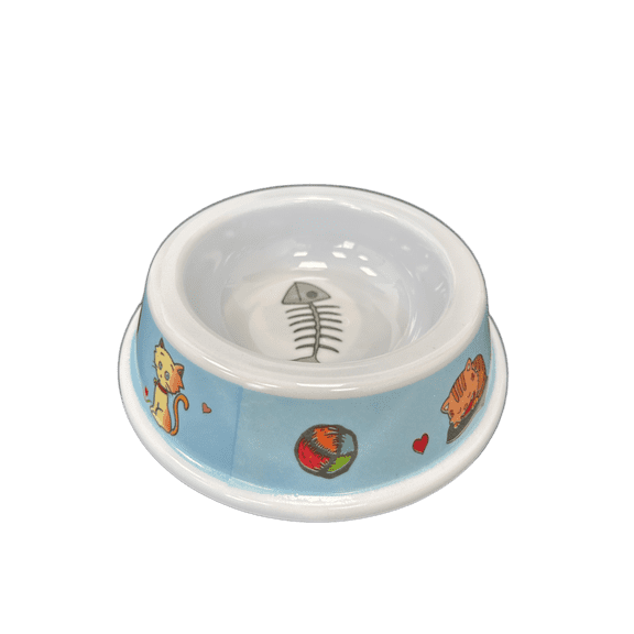 10 Pack Cat Print Pet Dish, Fun, Functional Feeding Bowls with Fish Bone Design, Durable, Lightweight, Easy to Clean, Assorted Styles Perfect for Cat, Kittens, Mealtime Made Cute, Bulk, Sky Blue