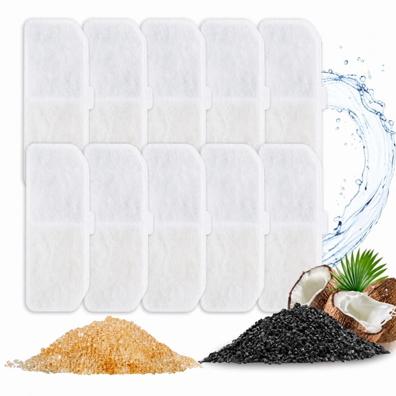 10 Pack Cat Water Fountain Filters, 4.4-Inch Pet Fountain Replacement Filters Compatible with Lexvss and More, Triple Filtration Automatic Dog Water Dispenser Filters for Fresh Water, White