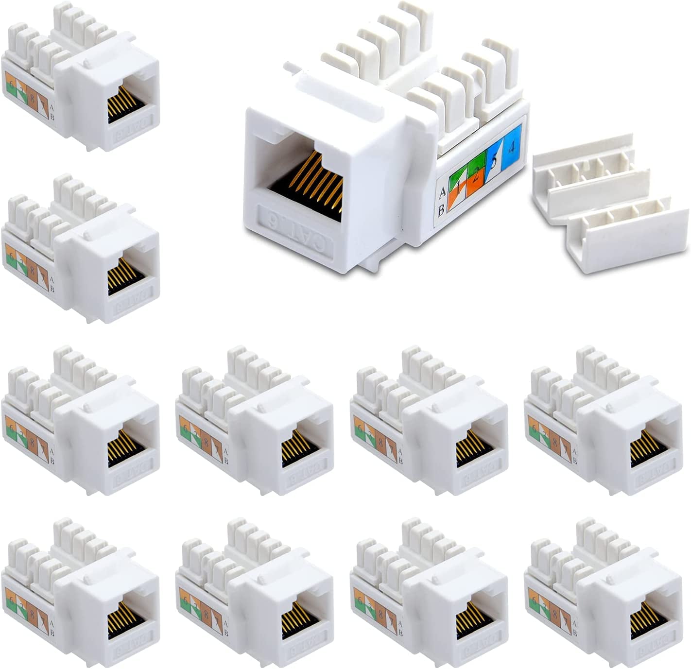 10-Pack Cat6 Keystone Jack RJ45 90 Degree Network Connector UTP 110 ...