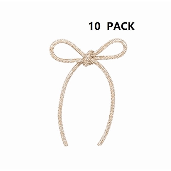 10 Pack Champagne Gold Glitter Rhinestone Christmas Bows with Twist Ties - Sparkly Bow Ornaments for Xmas Wreath Gift Wrapping Tree and Home Decor