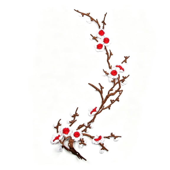10-Pack Cherry Blossom Iron On Patches, Embroidered Flower Vines Applique for Jeans, Hats, Backpacks & Shoes, Fade-Resistant, Easy to Apply, Great for DIY Craft & Gifts(White&Red)